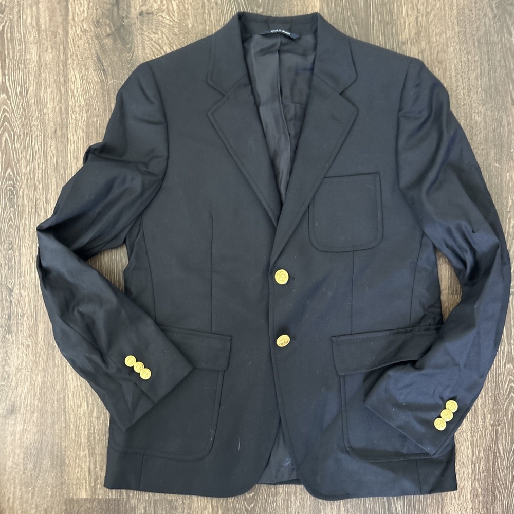 Brooks Brothers Boys 14 Navy Loro Piana Italy Blazer Super 120s Wool Gold Button